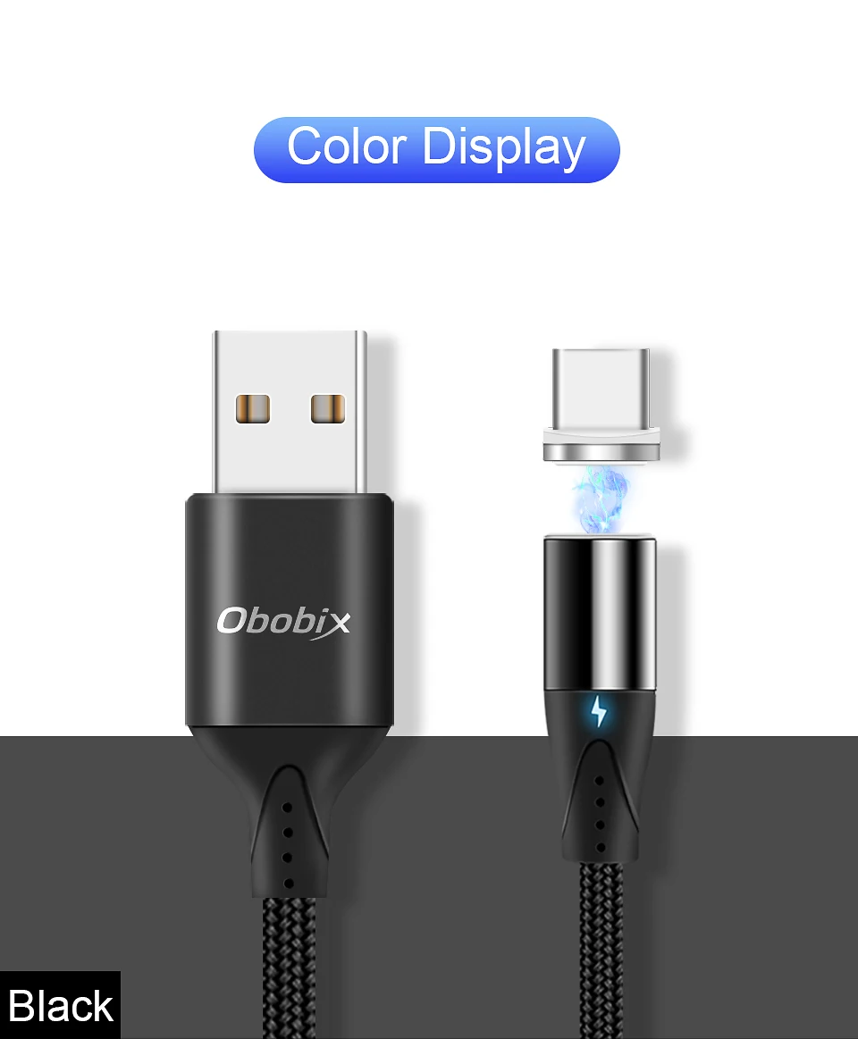 Магнитный кабель Obobix usb type C для samsung Galaxy Note 10 S10 Plus, светодиодный кабель для быстрой зарядки и синхронизации данных