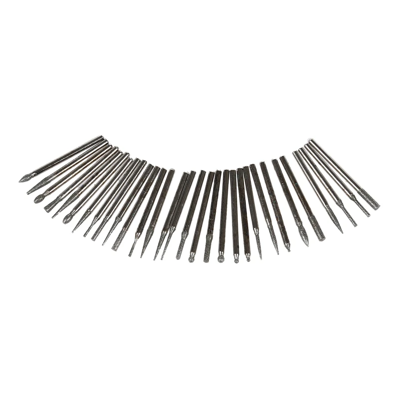 30Pcs Diamond Burrs Grits Rotary Tool Drill Bit 3mm Shank