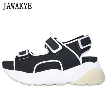 

Casual Flat Platform Sandals Thick Bottom White Black Beach Shoes Magic Tapes Candy Color Summer Shoes Women Wedge Sandals