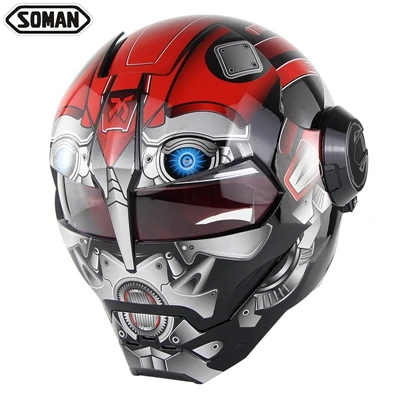 Soman Железный человек Шлем дизайн косплей Capacete ретро мотоцикл шлемы призрак самурая маска для забавных Ironman Casco Para Moto - Цвет: Red Robot