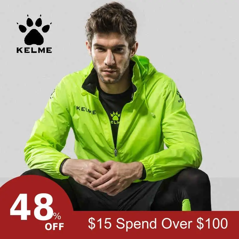 KELME, Спортивная мужская и женская футбольная куртка, тренировочная куртка для бега, пешего туризма, водонепроницаемые плащи, куртка с капюшоном, верхняя одежда K15S604