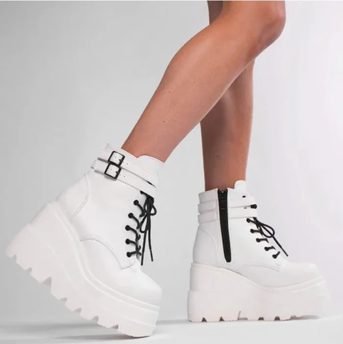 Botas de Cuero con Plataforma y Tacones Altos para Mujer, Botines de Cuñas  Altas, Estilo Punk, a la Moda, Novedad para Invierno 2021|Botas hasta el  tobillo| - AliExpress