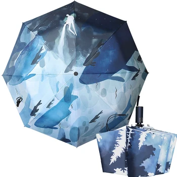 

Sun Automatic Umbrella Black Coating Three Folding Umbrella Rain Woman Original Female Parasol Boy Friend Gifts Ladies Paraguas
