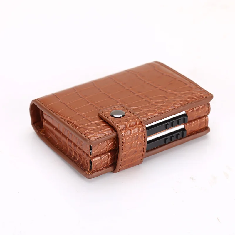 PUOU Men Card ID Holder Card Box Double Wallet Aluminium RFID Blocking Metal Package Holder Credit Case