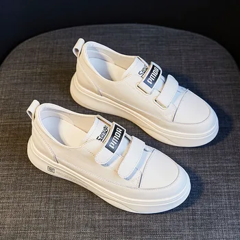 

CINESSD Genuine Leather White Sneakers Women Shoes Hook Loop 2020 Spring New Casual Shoes Women Sneakers Thick Bottom Fashion 40