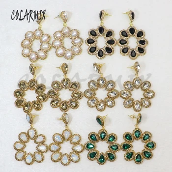 

3 Pairs wholesale Flower shape stone earrings Pave Gold Rhinestone jewelry earring Trendy jewelry for women 6065