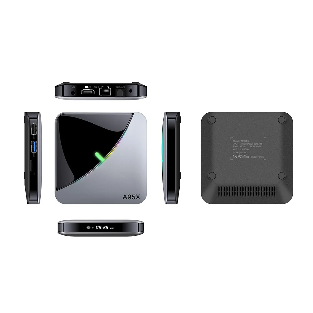 VHXSIN 20 шт./лот A95X F3 воздуха Android 9,0 RGB светильник Смарт ТВ Box Amlogic S905X3 USB3.0 1080P H.265 8K 60fps Netflix Youtube