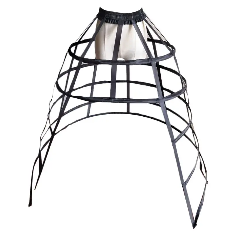Women 5 Hoops Skirt Pannier Petticoat Hollow Bird Cage Cutout Crinoline Underskirt Ruffles Elastic Waist Lolita Bustle | Свадьбы и