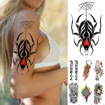 

1PCS Waterproof Temporary Tattoo Sticker Red Heart Spider Flash Tattoos Sanskrit Tiger Flower Body Art Arm Fake Tatoo Women Men