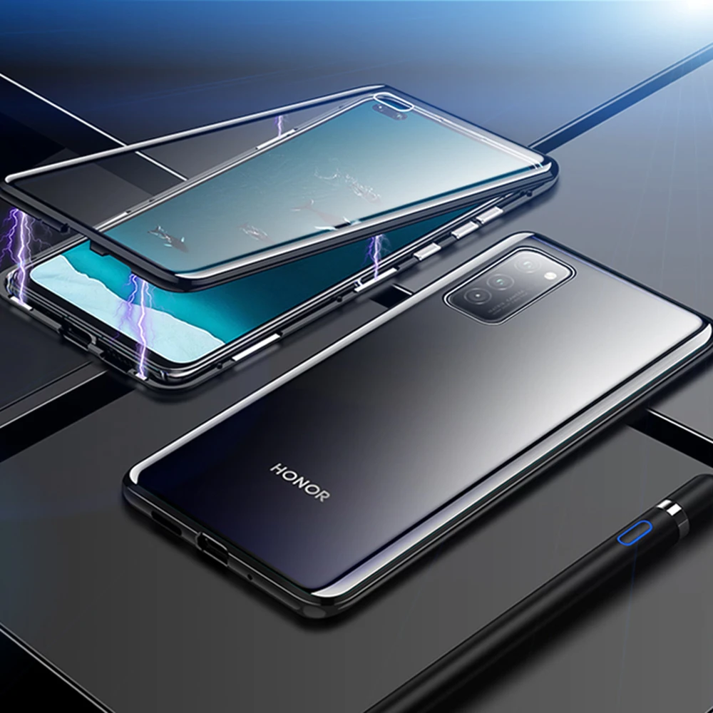 Чехол для huawei Honor V30 Pro 360, двойной металлический магнитный стеклянный Магнитный чехол, чехол для Honor V30 V 30, противоударный защитный чехол