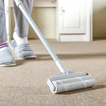 

Portable Long Handle Retractable Tear-off Sticky Paper Roller Floor Sticky Hair Carpet with Dust Sticky Hair Roller Sticky Brush