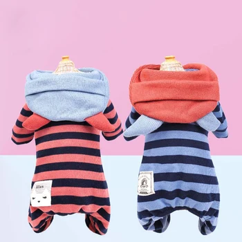 

Dog Autumn Winter Leisure Stripes Comfortable Easy To Clean Small Medium Dog Wearing Cute Winter Thick Warm Pet Clothes