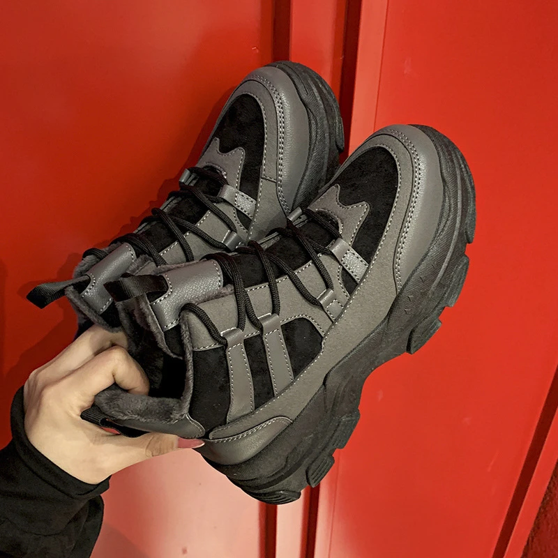 DORATASIA/Новые Зимние теплые кроссовки, женская обувь на плоской подошве из хлопка, повседневная женская обувь на платформе - Цвет: Серый
