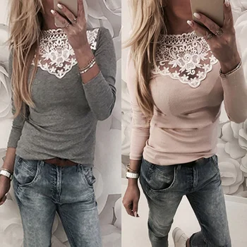 

2020 Spring Autumn Women Lace T Shirt Sexy White Red Gray Black Tops Party Girls Blusas Fashion Long Sleeve Shirt