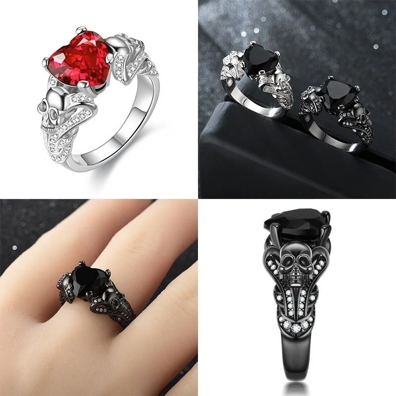 Gothic Crystal Rings for Women Purple Red Black Unique Black Skull FLIUAOL crystal rings