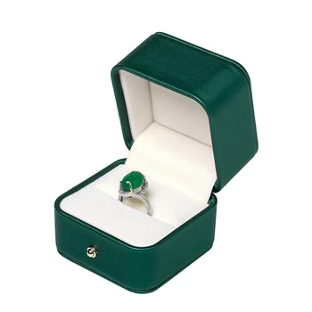 

New Retro Green Flat Pu Leather Brushed Golden Lock Jewelry Ring Necklace Packing Box Built-in Beads Card Slot Removed For Gifts