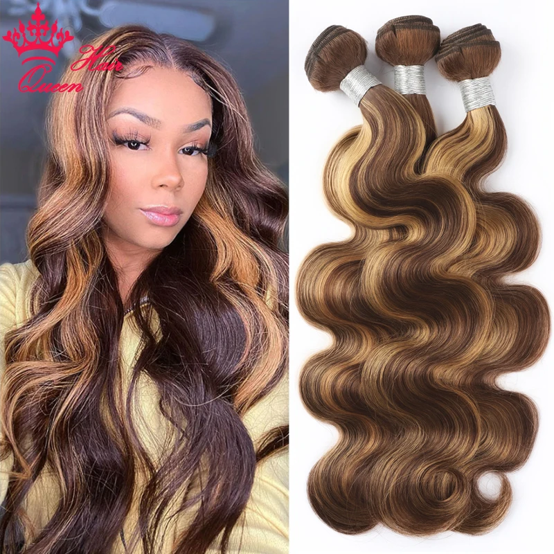 Queen Hair P4/27 Highlight Brown Straight Bundles 100% Human Hair High Quality Bundles Extensions Brazilian Straight Hair