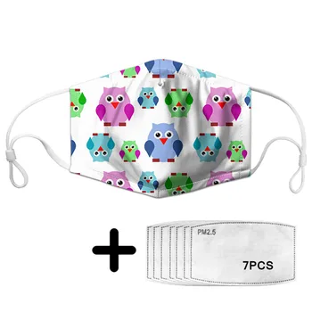 

Colorful Owl Print Mask with 7 Filters Unisex Fashion Kawaii Face Mask Mascarilla Dustproof Reusable Face Mouth Masks Anti Dust