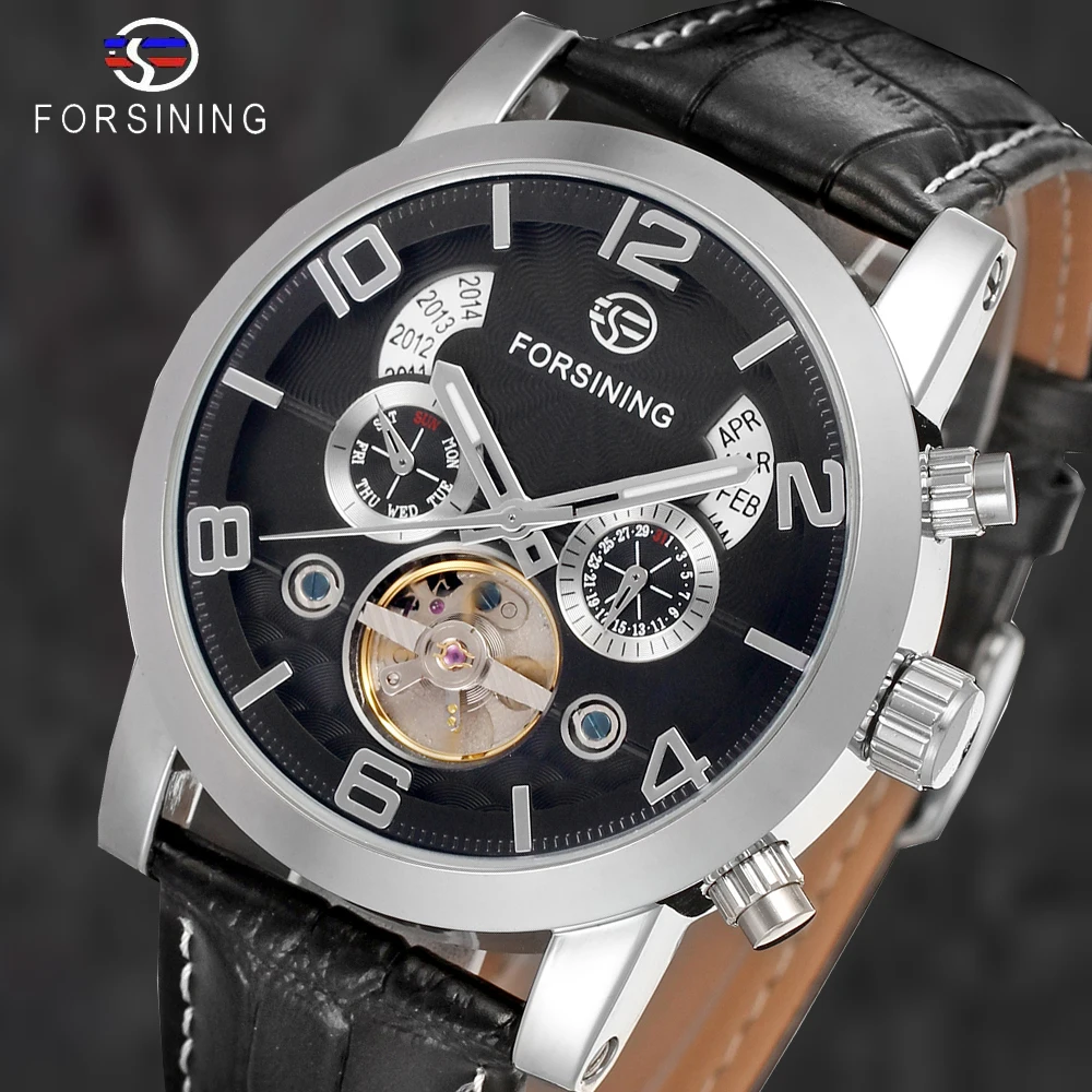

Forsining 5 Hands Tourbillion Fashion Wave Dial Design Multi Function Display Men Watches Top Brand Luxury Automatic Watch Clock