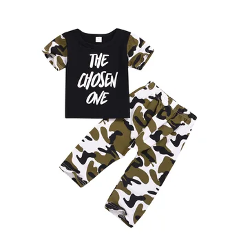 

Classic Letter Short Sleeve Top Camouflage Trousers Suit Boy Kids Clothes Sets