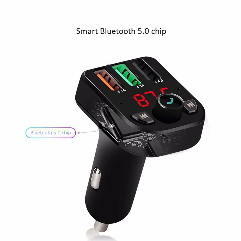 Автомобильный плеер Bluetooth 5,0, беспроводной fm-передатчик, воспроизведение голосовой навигации, с 3 USB, интеллектуальная Быстрая зарядка 3.1A, напряжение Dete