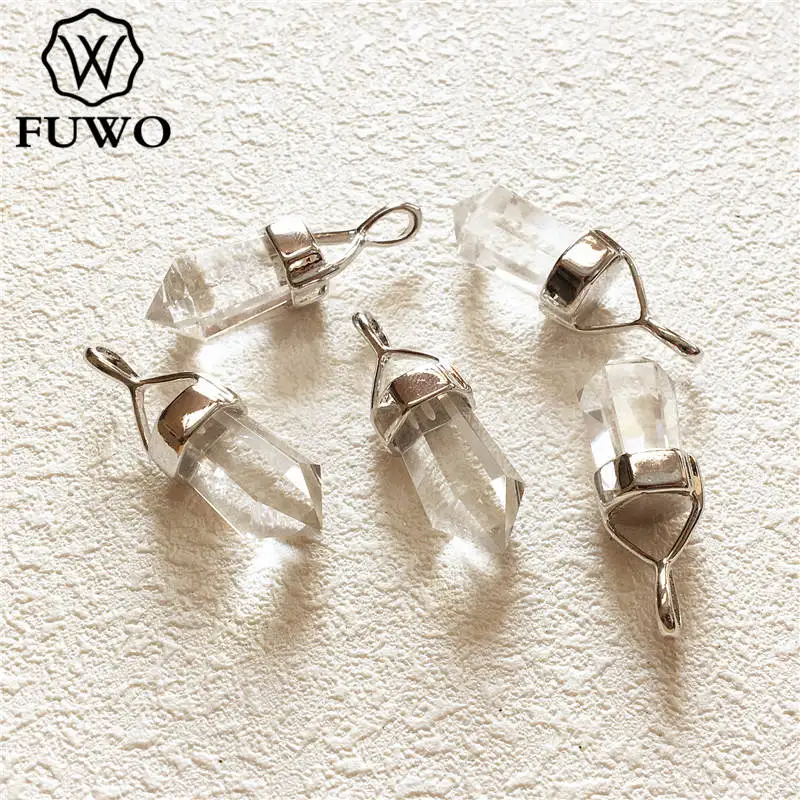 Оптовая продажа FUWO необработанный Кристальный кварц в форме пули с подвеской