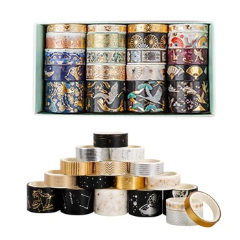 

HOT-40 Pcs Gold Foil Washi Tape Glitter Washi Tape Set Adhesive Tape Scrapbooking Sticker Label Japanese Stationery A & B