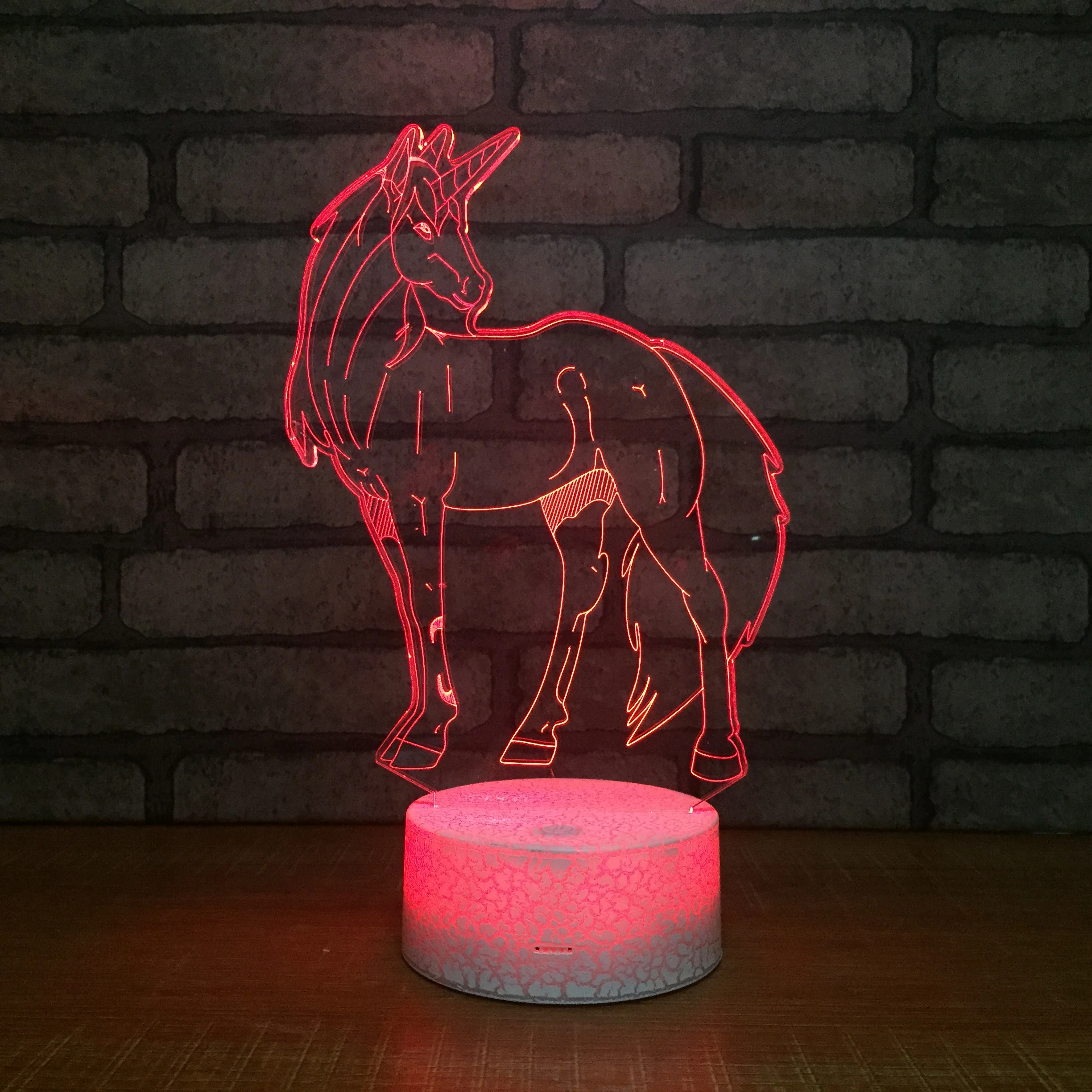 Мультяшный Единорог Лошадь светодиодный 3d ночной Светильник сенсорный USB