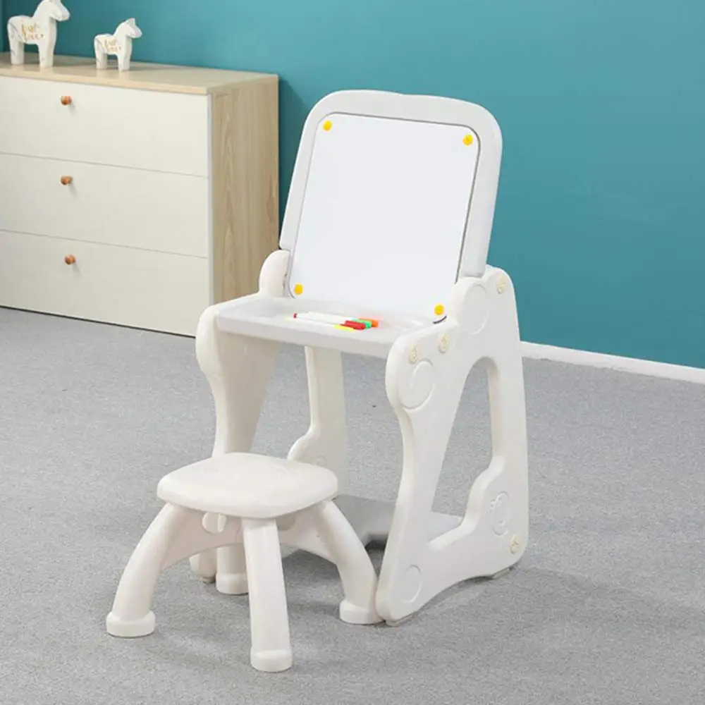 

Plastic Kids Art Easel with Chair Desk Drawing Painting Doodle Writing Magnetic Boards Set Kindergarten Early Learning Supplies