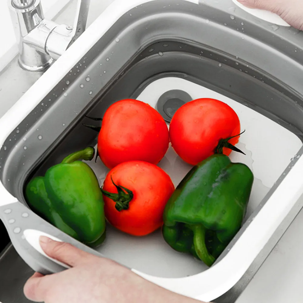 Новинка 2-в-1 складная корзина для мытья фруктов и овощей разделочная доска кухонные фильтры для раковины корзина для хранения контейнер для еды