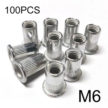 

100Pcs M6 6mm Aluminum Flat Head Rivet Nut Insert Fastener Nut Kit Flat Head Rivet Nuts Set Nuts Insert Riveting