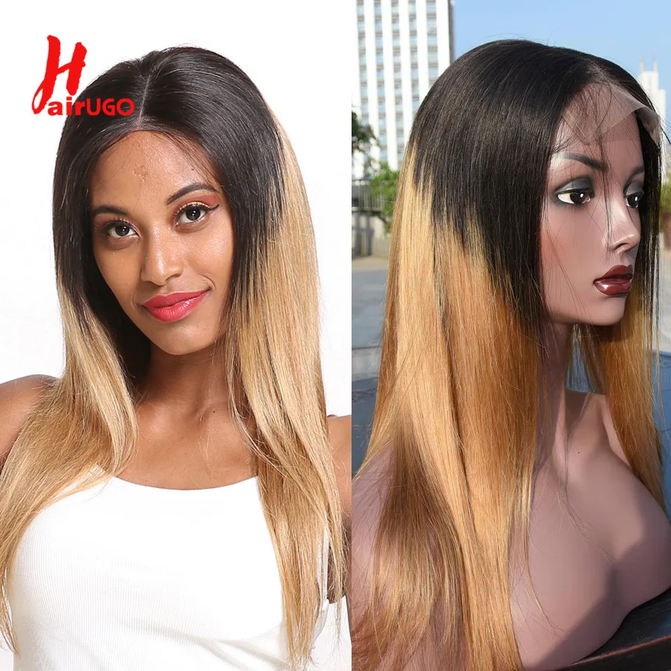 

HairUGo Malaysia 1B/27 Ombre Straight Human Hair Wigs Burgundy 4*4 Lace Closure Wig Blonde Wigs For Women Remy Pre Plucked 150%