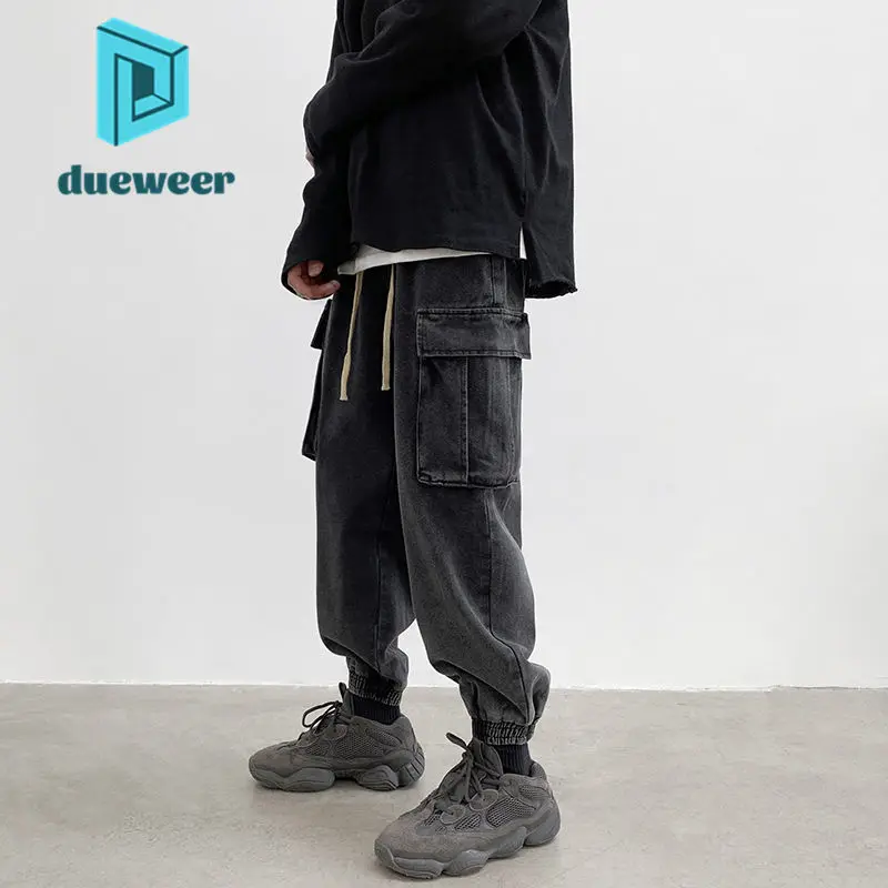 

Джинсы-карго DUEWEER мужские мешковатые, повседневные брюки-султанки с завязкой на щиколотке, брюки из денима с широкими штанинами, черные, весна-осень