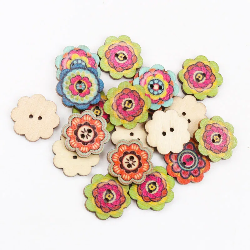 Natural Wooden Flower Stripe Shape Buttons Sewing Scrapbooking Handmade Costume Accessories Home Decoration DIY 20pcs 20-25mm
