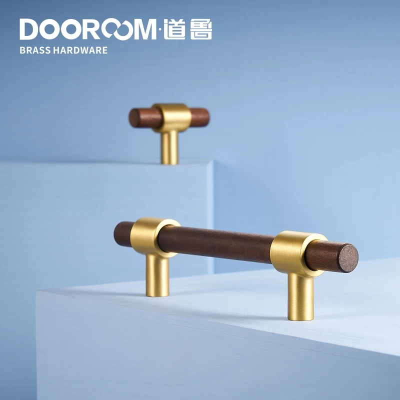 Латунные мебельные ручки Dooroom из черного ореха оригинальные современные в скандинавском стиле для шкафа