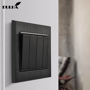 

4 Gang 2 Way Electrical Wall Light Switch Luxury Black Satin10A 110~250V 220V Push Button PC Panel Lamp Switches Free Shipping