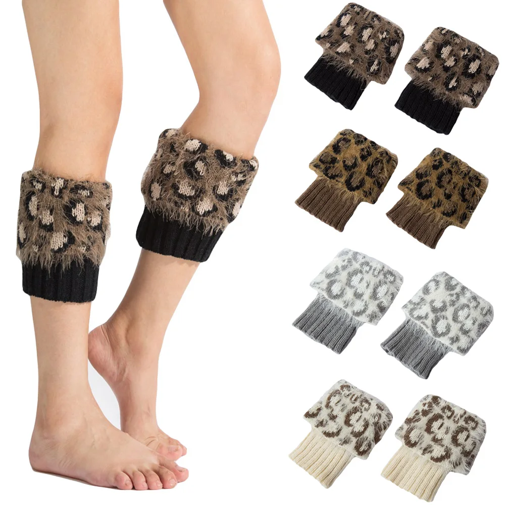 Женские вязаные теплые гетры с леопардовым принтом, короткие носки, аксессуары для обуви, SCKMX0040