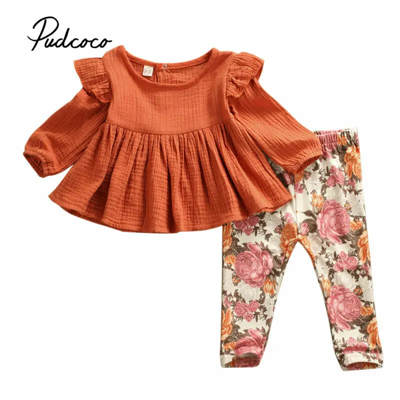 Toddler Girl Clothes 2PCS Baby Girl Outfit Long Sleeve Cotton Linen