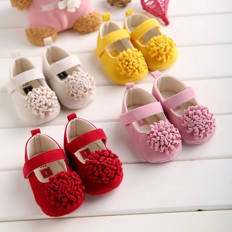 

Newborn Baby Prewalker Soft Bottom Anti-slip Shoes Candy Colors Footwear Classic Princess Girl Crib Mary Jane Big Flower Shoes