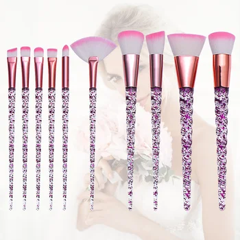 

10pcs Cone Shape Makeup Brush Crystal Handle Concealer Eyeshadow Powder Cosmetic Brush, Transparent