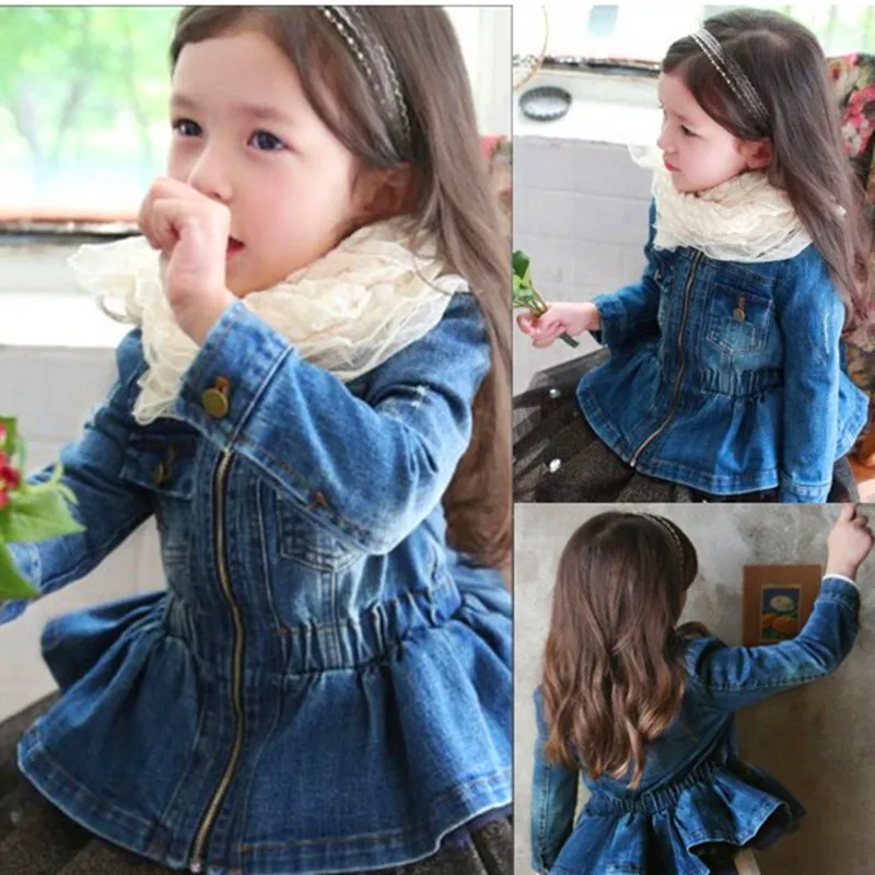 Girls Peplum Denim Jacket Kids Fashion Jeans Coat Spring Children Clothes Little Outerwear Clothing 2-8Y | Детская одежда и обувь