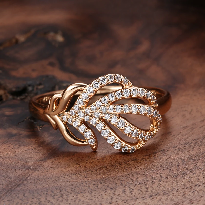 Kinel Hot 585 Rose Gold Crystal Flower Ring Fashion Natural Zircon Vintage Ring for Women Gift Daily Fine Jewelry