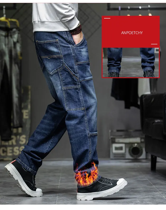 retro carga calças de brim casual denim