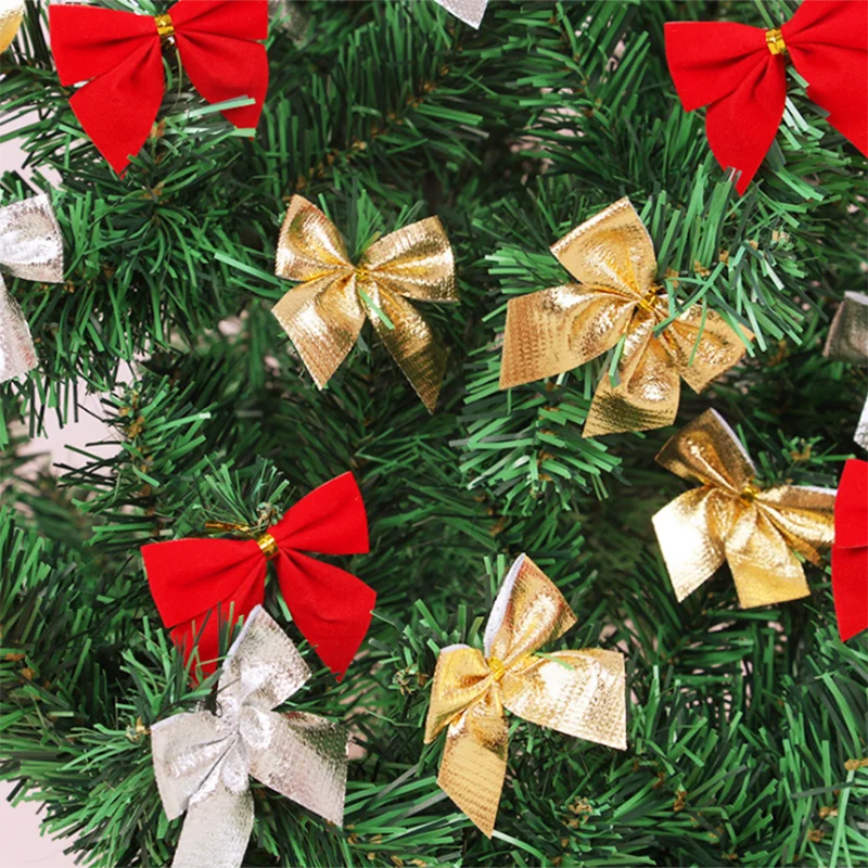 12pcs 5cm Christmas Tree Ribbon Bows Ornaments for Xmas Tree Hanging Decoration