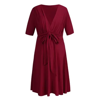 

Women's maternity Pregnant dresses Short Sleeve Casual Solid Color Navy V-neck Summer Dress With Belt Fashion Free Shipping