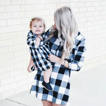 

2020 Autumn Long Sleeve Christmas Plaid Family Matching Dress Outfits Mommy And Me Winter Dresses Mom Daughter Dress Clothing