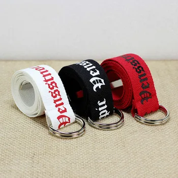 

130cm Fashion Neutral Nylon Canvas Belt Printing D Ring Double Buckle Student Belt Canvas waistband Belt with double buckle