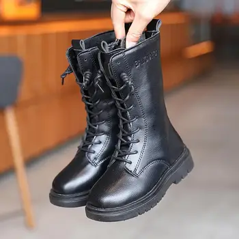 

Autumn Winter Kids Martin Boots For Boys Girls Fashion Princess Knee-length Fashion Boots PU Leather Waterproof Sneakers