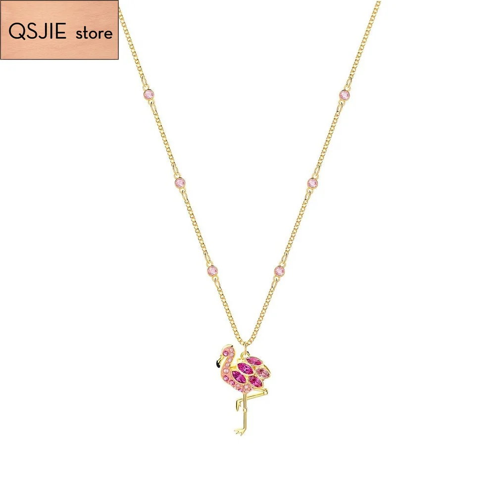 

High-quality SWA new Ins Pink Flamingo Pendant Necklace Necklace elegant lady jewelry