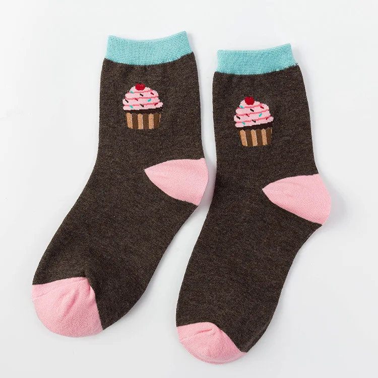 Jeseca хлопковые мягкие зимние носки для женщин Harajuku винтажные уличные рождественские носки милые носки для девочек с мультяшным принтом в японском стиле - Цвет: cake